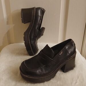 Y2K VTG Mudd faux leather platform oxford loafers chunky block heel lug sole 9.5